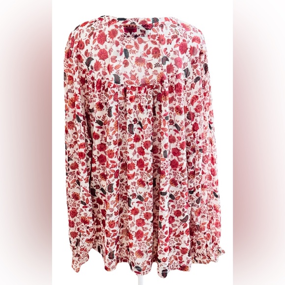NWT LANE BRYANT Burgundy + Cream Floral Long Sleeve Mesh Swing Top Blouse 4x - Picture 6 of 10